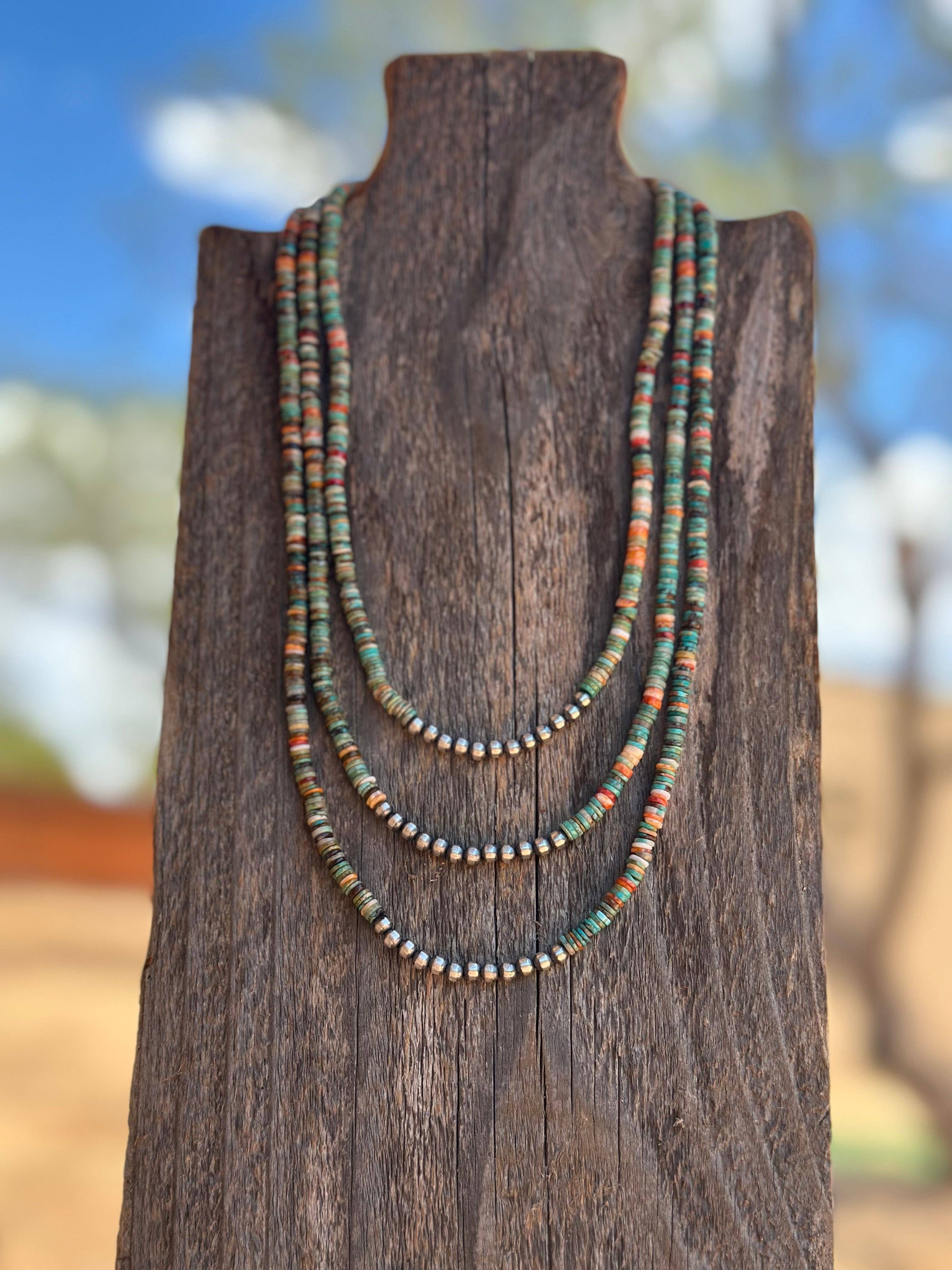 Nizhonitradersllc - Wholesale Beaded/Pearl Necklace - Navajo Kingman Turquoise & Spiny Sterling Silver 5mm Beaded Necklace1