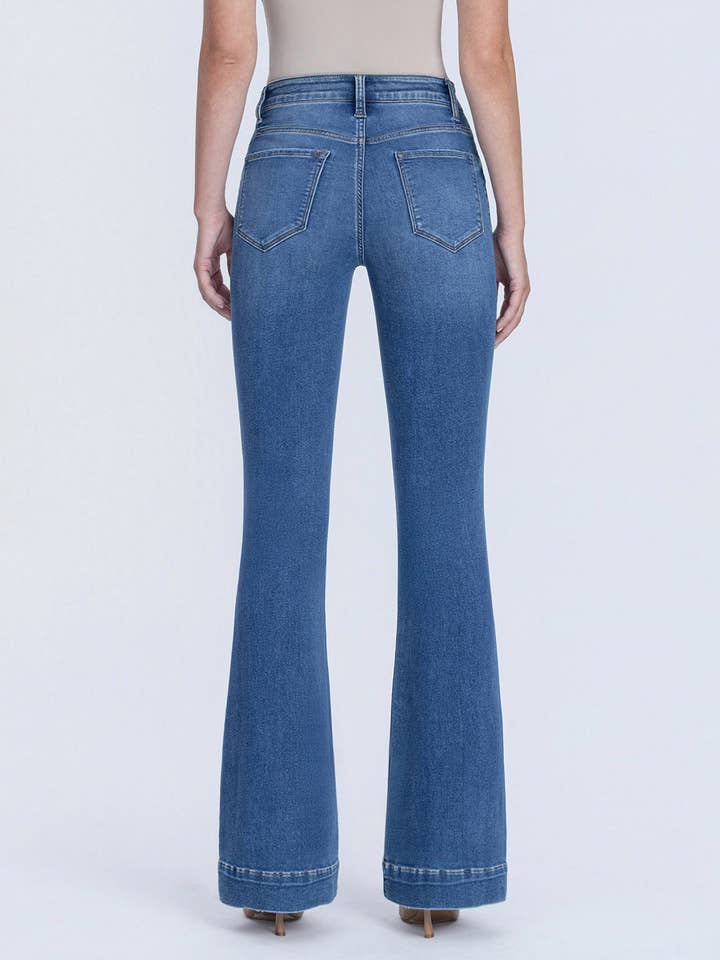 GLORIOUS BLISS SUPER HIGH RISE TROUSER HEM FLARE JEANS LV1955 for wholesale on Faire8