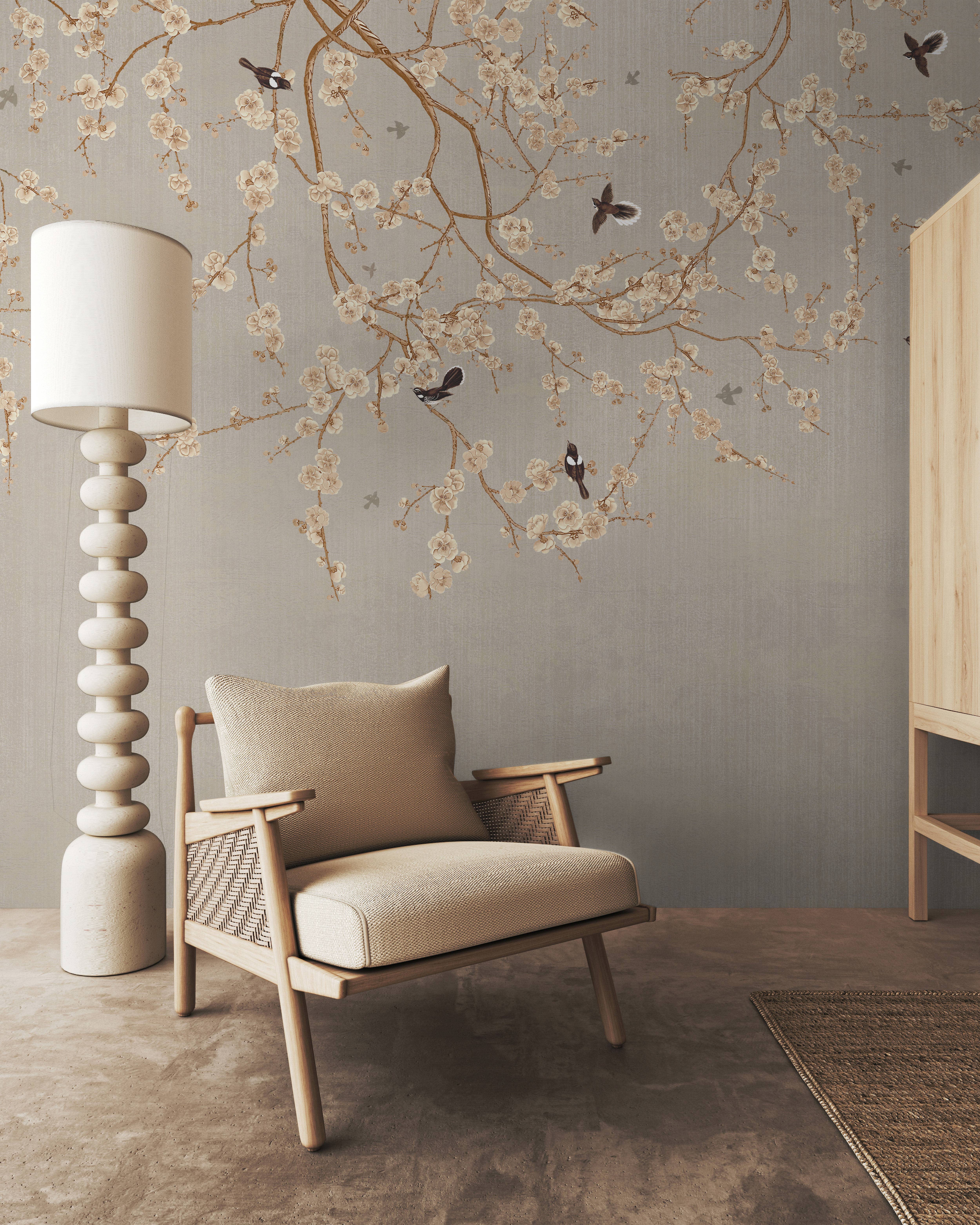 GK Home Decor - Venta al por mayor Papel pintado - Mural de papel pintado de cerezos en flor estilo chinoiserie10