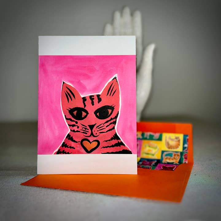 Renée Stramel - Wholesale Stationery/Notecard Set - A6 Blank Note Card With Custom Envelope Liner • Cat Heart1