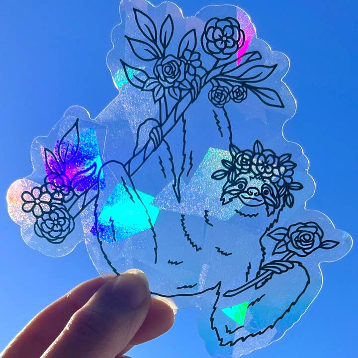 Sloth Suncatcher Sticker | Rainbow Window Decal for wholesale by Art by Sharell