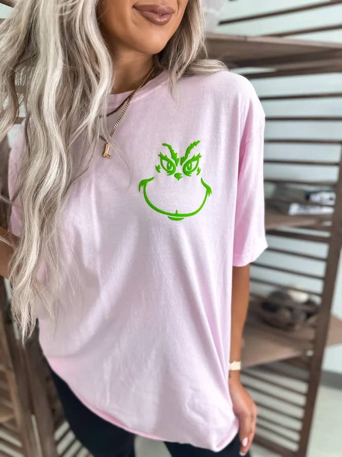 birdie - Wholesale Screen Printed T-Shirt - Women's - Grinch Face Blossom Graphic Tee