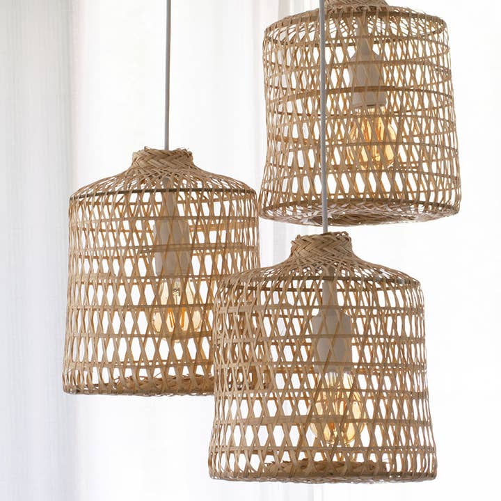 Lanna Passa - Wholesale Chandelier/Hanging Light - Woven Basket Bamboo Pendant Lights - Triple Cluster Canopy7