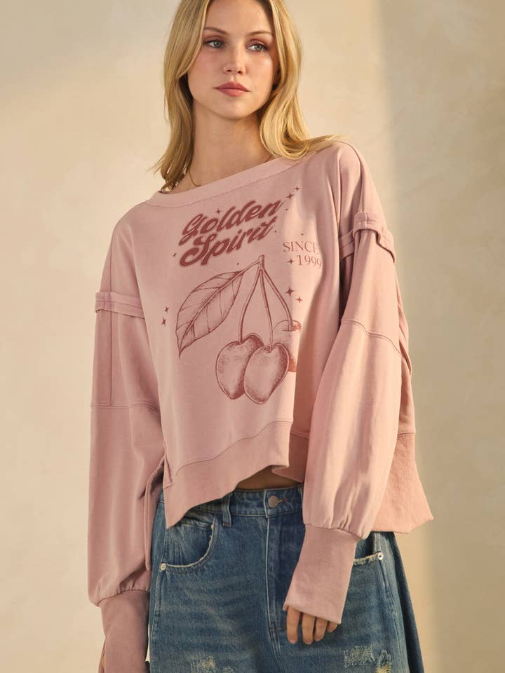 Sweatshirt Cropped em Terry Francês Lavado com Ácido por atacado de Oddi