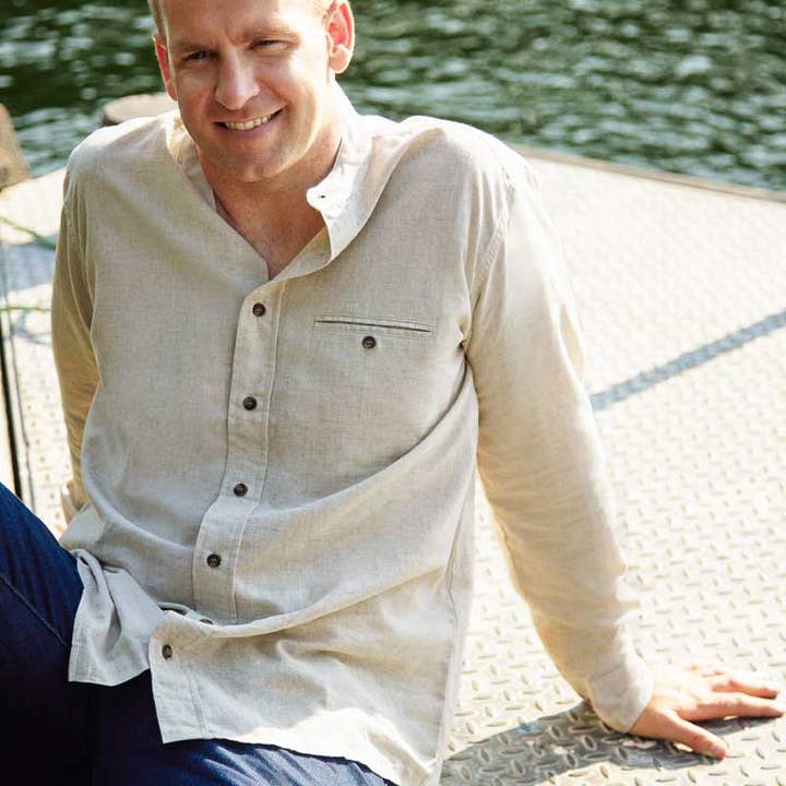 Irish Collarless Linen Grandad Shirt LN7 Natural Beige and other Purchase Wholesale bretelle uomo. Free Returns & Net 60 Terms on Faire trending on Faire.