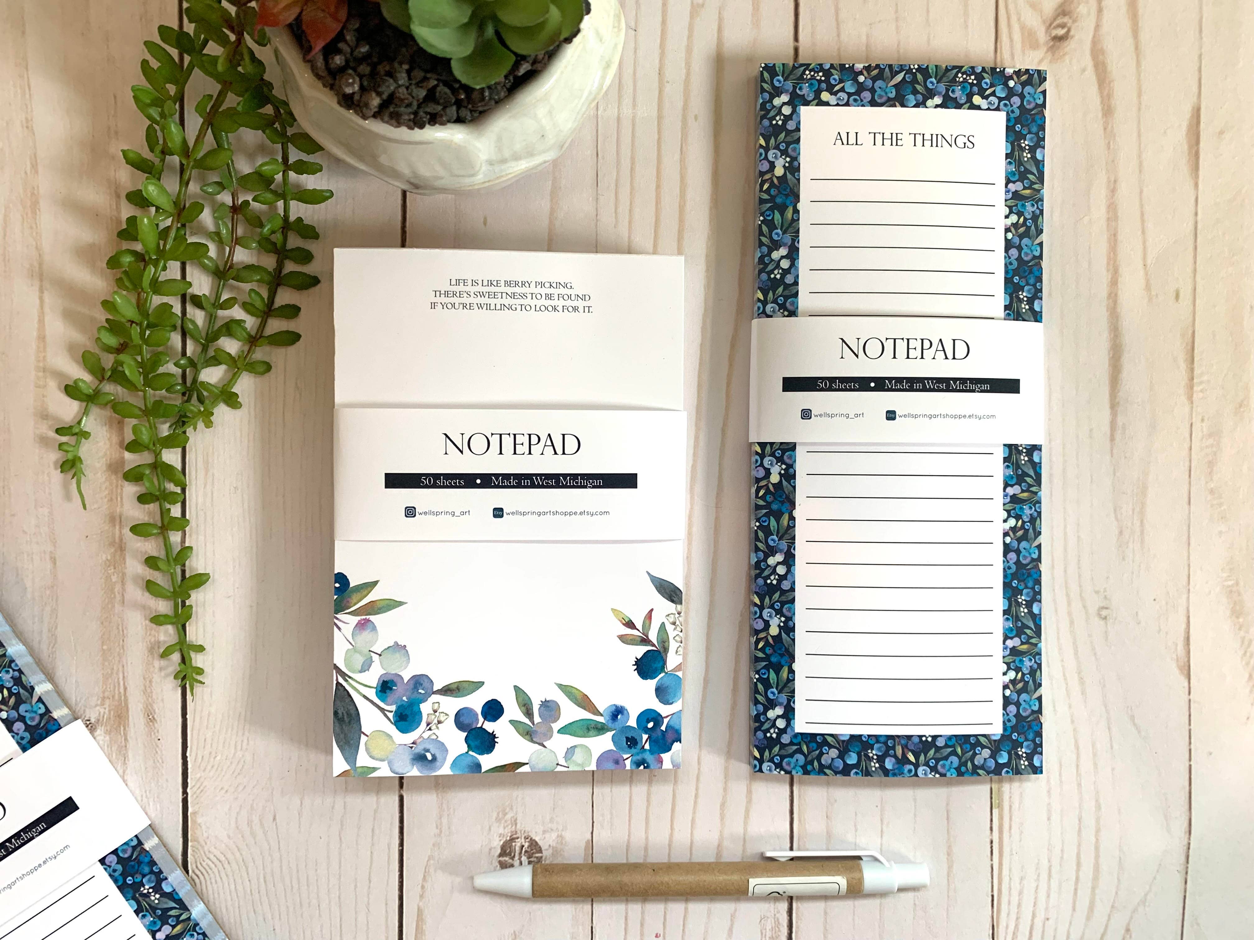 Wellspring Art + Design - Wholesale Notepad - Blueberry Tear-Off Notepad - To-Do List Desk Pad, Stationary1