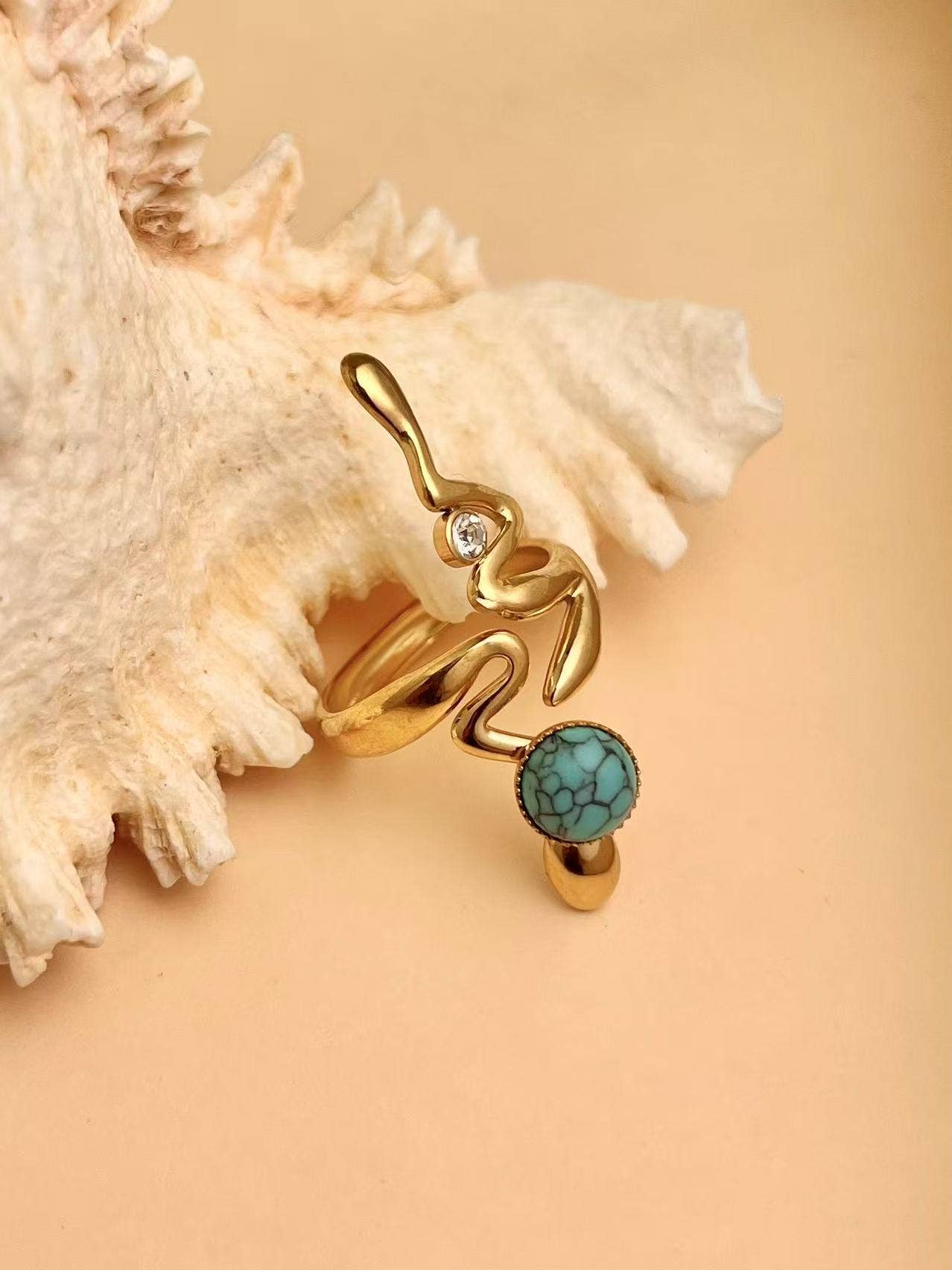 COSMOS - Wholesale Cocktail/Statement Ring - Gold-plated stainless steel snake ring with adjustable stone0