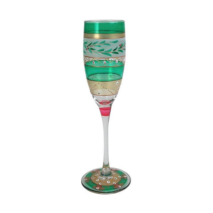Verres à champagne de Noël avec guirlande mosaïque pour la vente par Golden Hill Studio