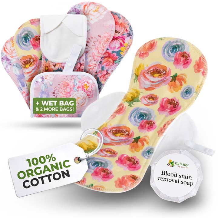 Organic Cotton EcoComfort Reusable Period Pads for Heavy Flow & Incontinence (L+XL, 6-Pack) - Blossom for wholesale by natissy