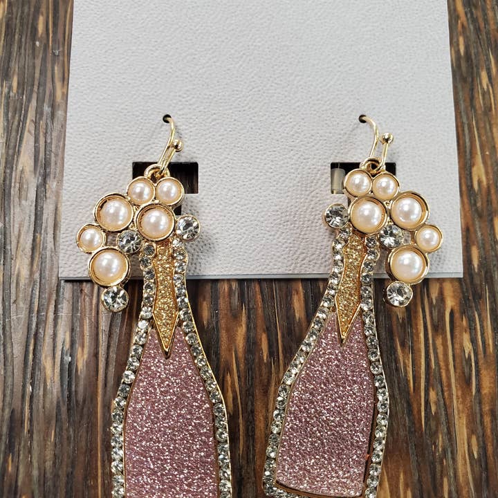Gorgeous Crystal Champagne Bottle Earrings. POP! for wholesale by Paco Designs