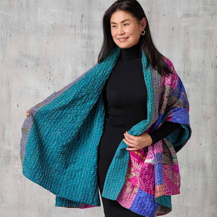 SERRV International - Wholesale Wrap - Women's - Recycled Silk Sari Patchwork Shawl1