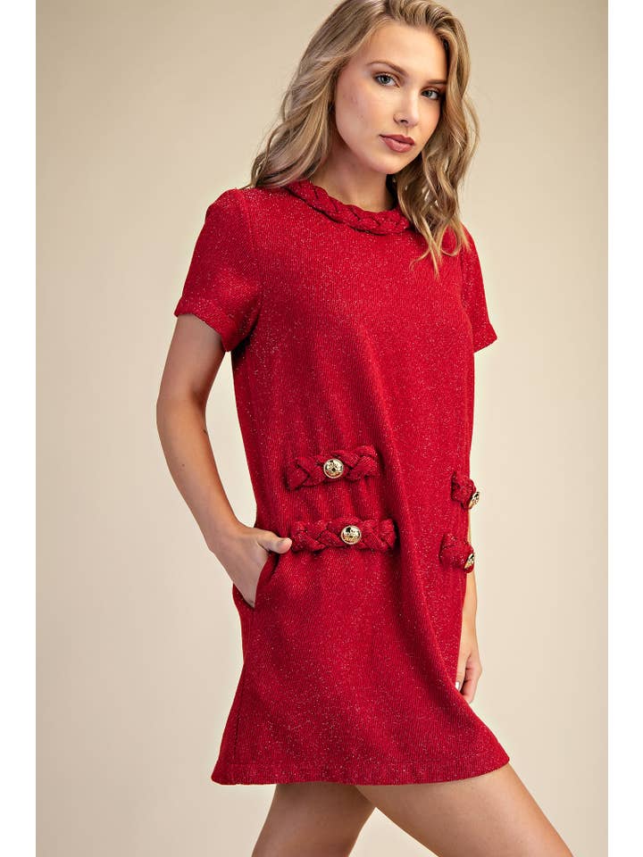 Glam - Wholesale Dress - Women's - Round Neck Twist Trim Mini Dress3