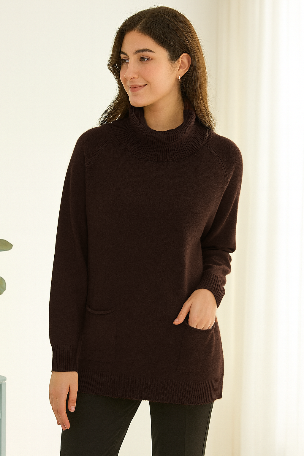 Lucy Sparks – wholesale Knitted jumper – Women′s – SOFT KNIT CLASSIC STYLE JUMPER WITH ROLL NECK AND POCKETS ON4