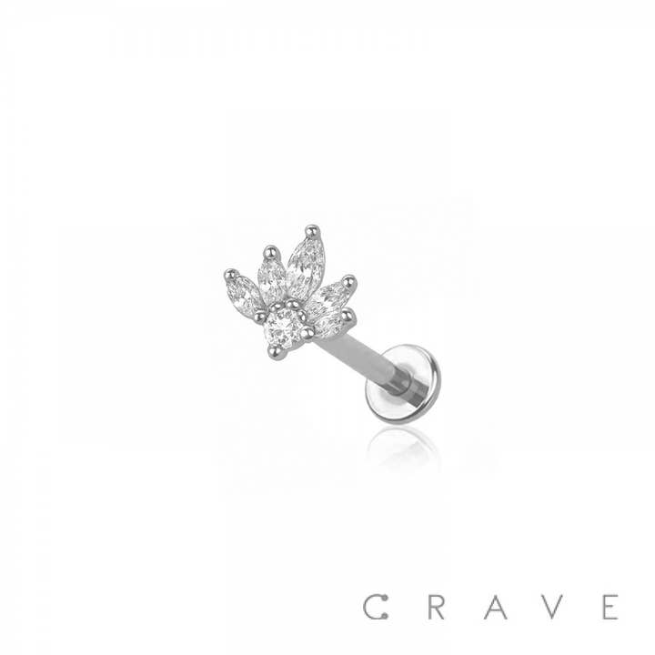 CRAVE BODY JEWELRY - Wholesale Stud/Post Earrings - LOTUS MARQUISE TOP THREADLESS (PUSH IN) 316L SURGICAL STEEL