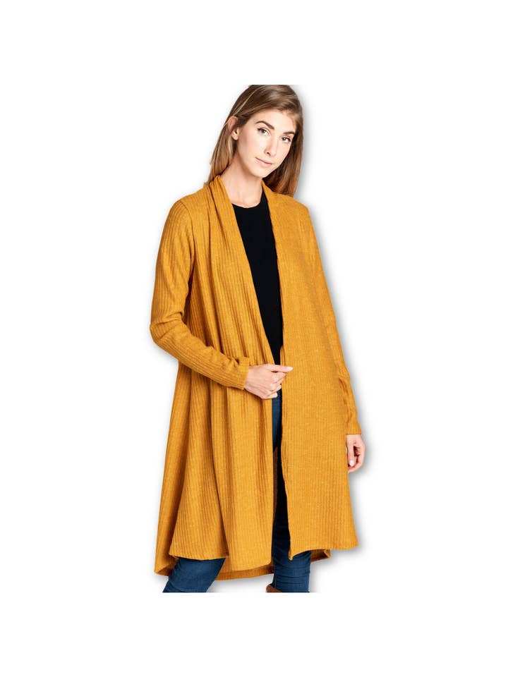 LKLUV - Wholesale Cardigan - Women's - Made in USA-Open Front Knit Long Sleeve Rib Sweater Cardigan4