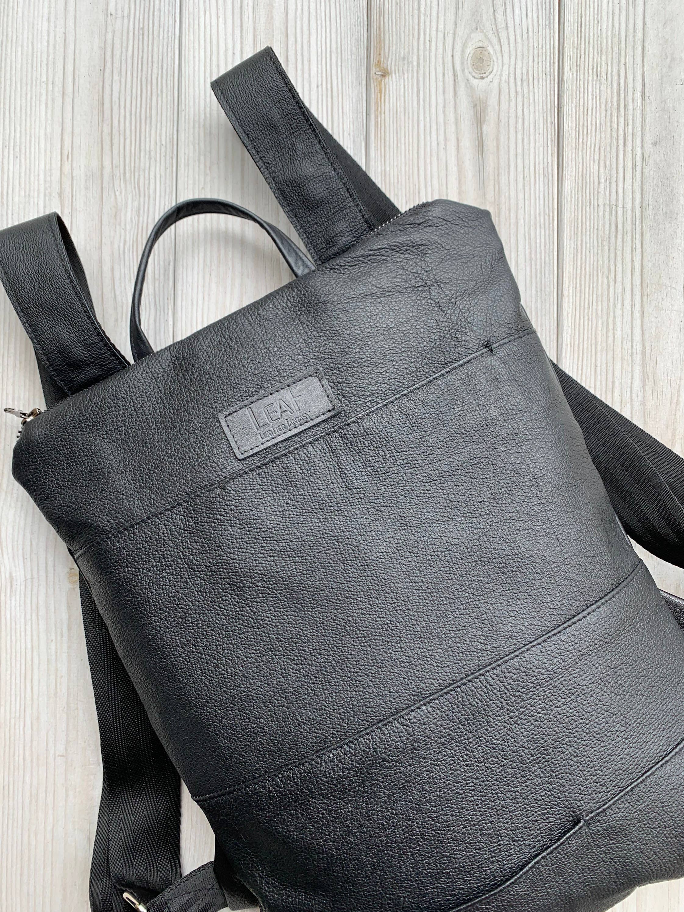 LeaF – wholesale Ryggsäck - Dam – Svart läderryggsäck tillverkad av återanvänt läder1