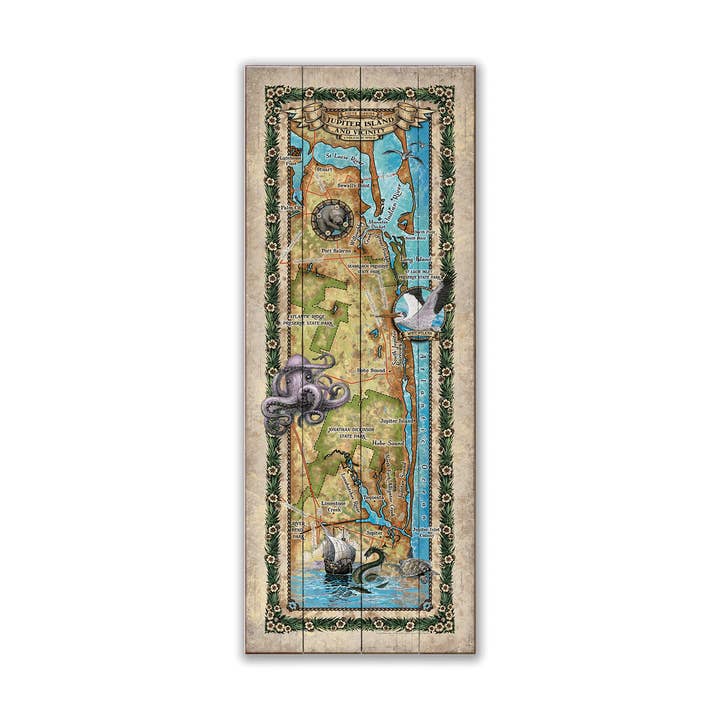Jupiter Island, Floride : Carte Illustrée - Décoration Murale pour la vente par Old Wood Signs