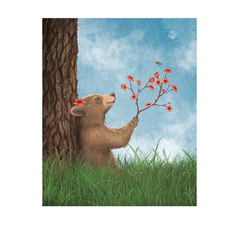 Masala Cards - Wholesale Everyday Greeting Card - Bear Cub Feeding Bee - Artist: Paula Bella Flores - GPB352