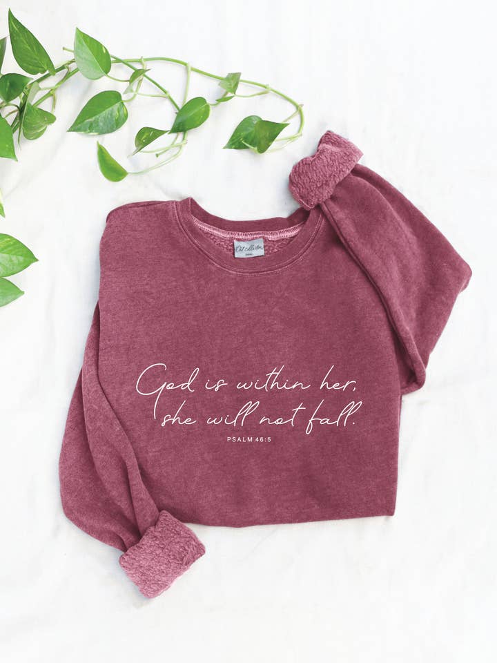 GOD IS WITHIN HER Mineral Graphic Sweatshirt for wholesale by OAT COLLECTIVE