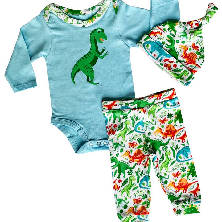 AnnLoren - Wholesale Clothing Set - Baby - Boys 3 PC Baby Shower Gift Set Dinosaur Onesie Layette PJS6