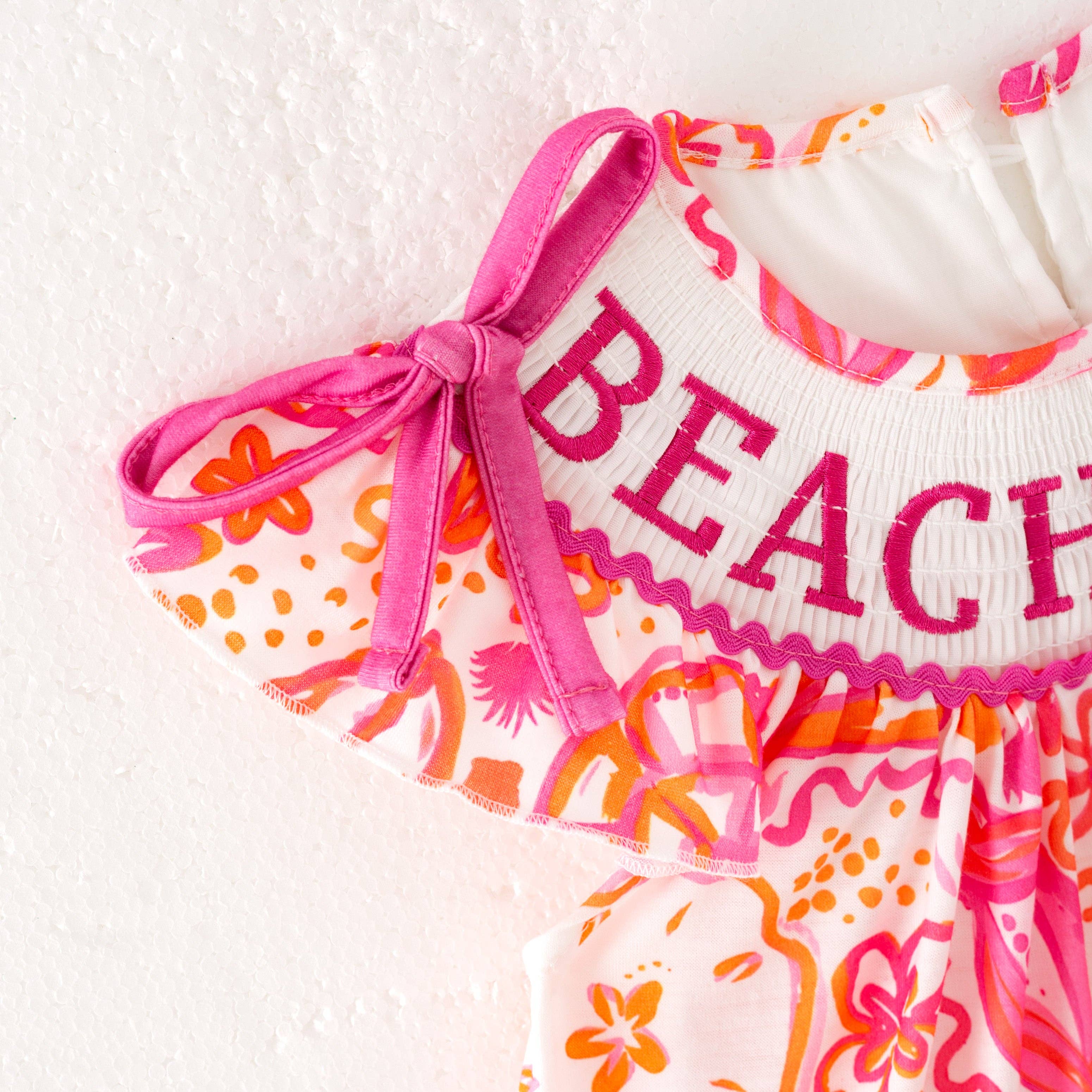 Auraquise - Wholesale Top & Short Set - Kids - Girls Summer "BEACH BABE"Smocked Embroidered Short Set3