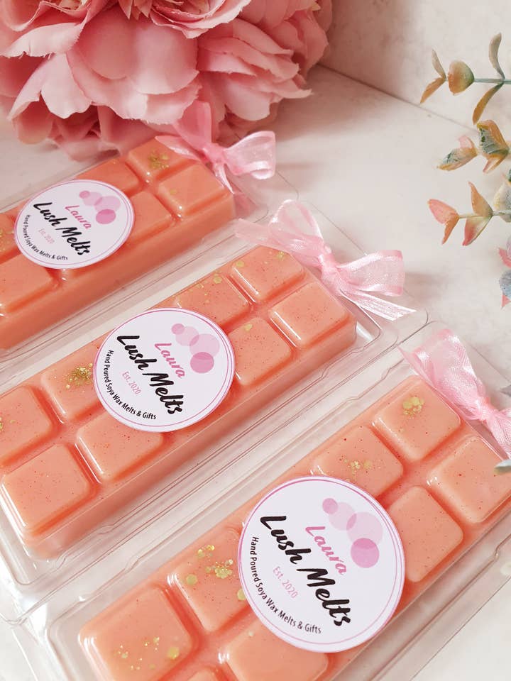 Peach Soya Wax Melt Snap Bar Clam Shell for wholesale by The Laura Lush Boutique
