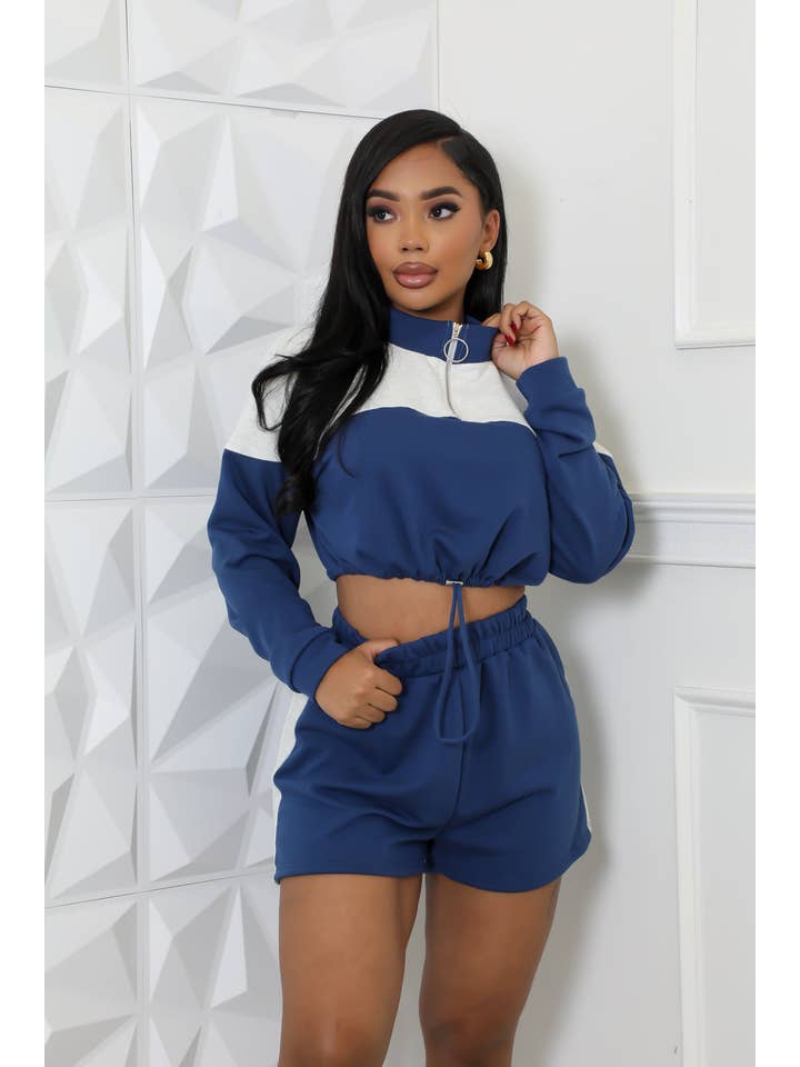 5besties inc - Wholesale Activewear Set - Women's - SPORTY CROP LONG SLEEVE TOP & SHORT SET15