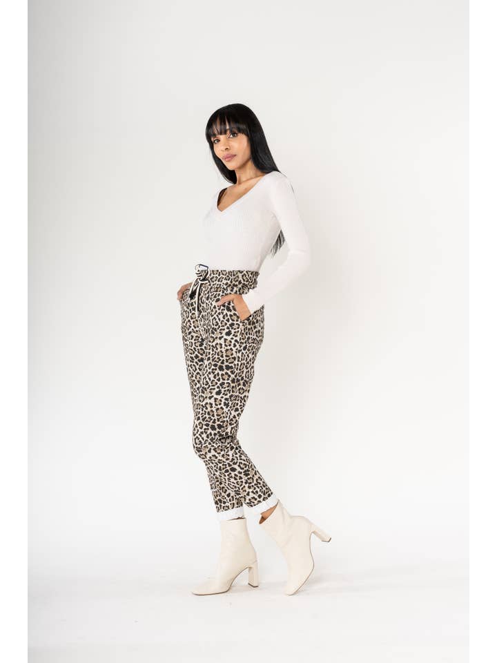 Nina Carter - Wholesale Pants - Women's - Panta jogg leopard elastic waist with drawstring P50010
