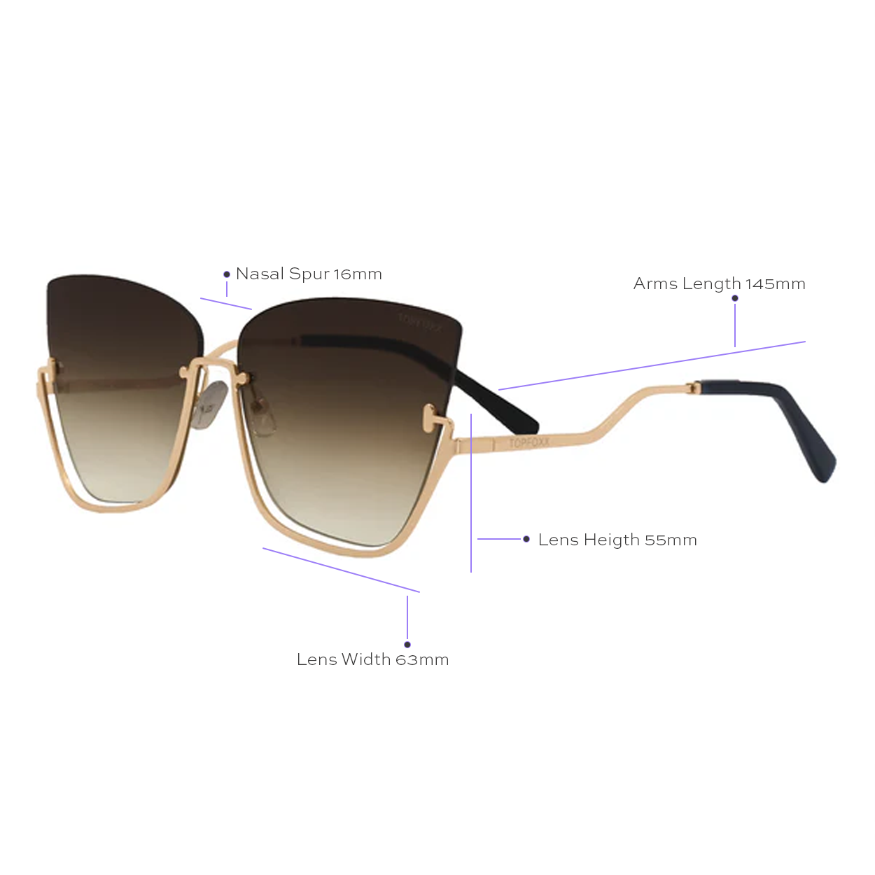 TOPFOXX – wholesale Sunglasses – Women's – Vixen - Brown Lens Gold Frame Metal Cateye Sunglasses2