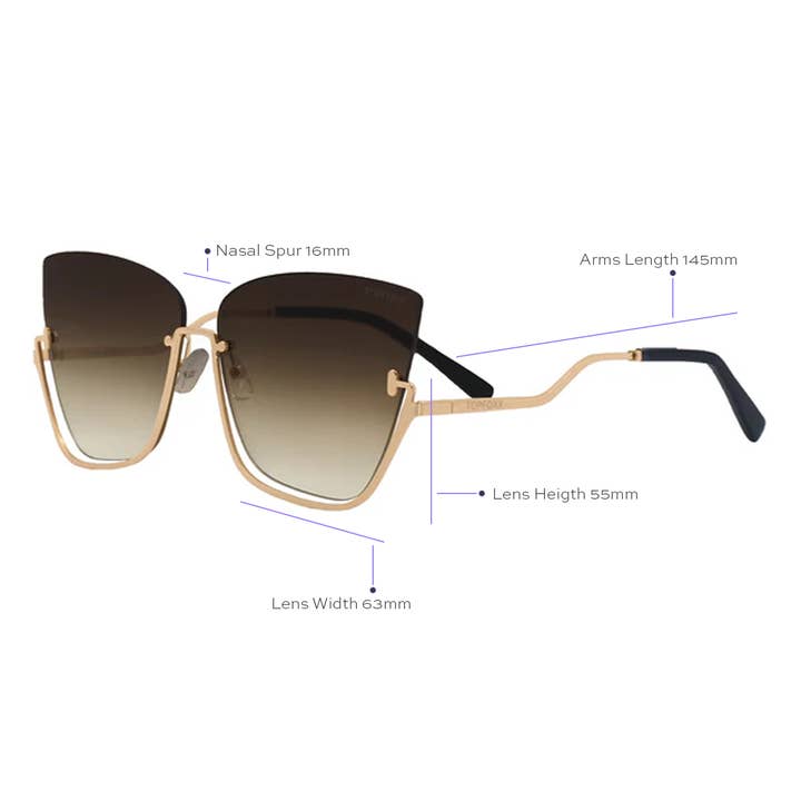TOPFOXX – wholesale Sunglasses – Women's – Vixen - Brown Lens Gold Frame Metal Cateye Sunglasses2
