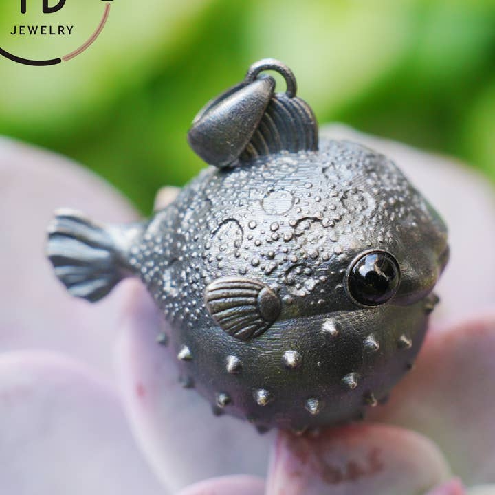 Fish Pendant made of 925 Sterling Silver with Black Onyx in Fairytale Style · Gift for Her · Solid Talisman for Nature Lovers for wholesale by idjewelry