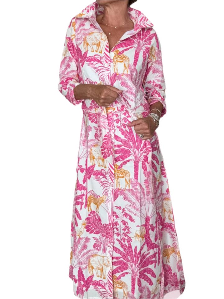 Apres Beach Hand Block Shirtdress Giraffe Block Print  for wholesale by Pink Pineapple