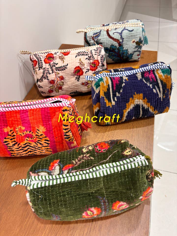 Velvet Cotton Cosmetic Bag-Toiletry Bag-3 Pc set for wholesale by Meghcraft