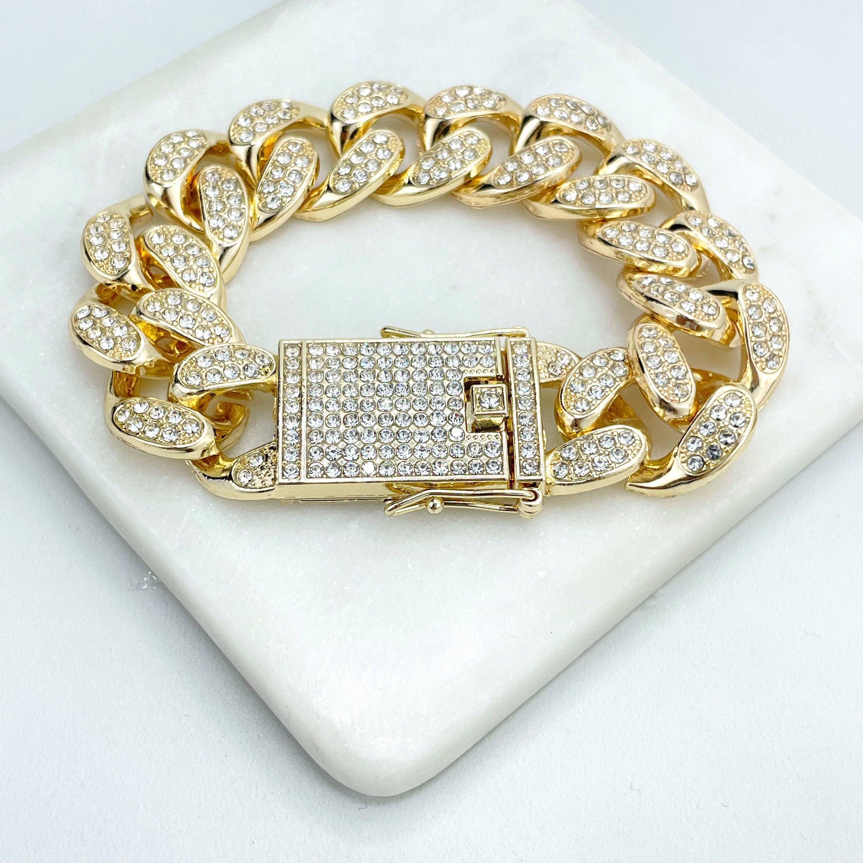 DIJU Jewelry - Wholesale Jewelry Set - 14k Gold Filled, Iced Miami Cuban Link, Double Safety Lock Box Cubic Zirconia, Chain, Bracelet, Earrings & Ring Set, Wholesale Jewelry4