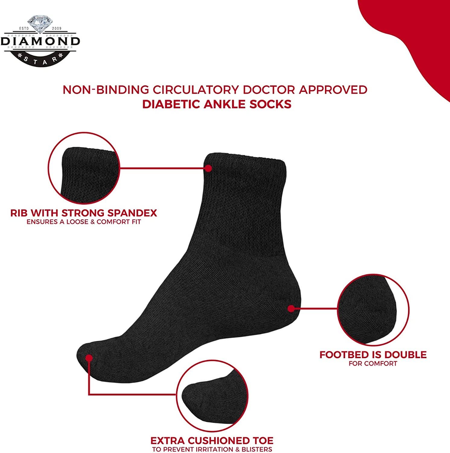 VINCO GROUP - Wholesale Socks - Unisex - Diabetic Ankle Socks, Non-Binding Circulatory Doctor Approved Cushion Cotton Quarter Socks for Men’s Women’s.3