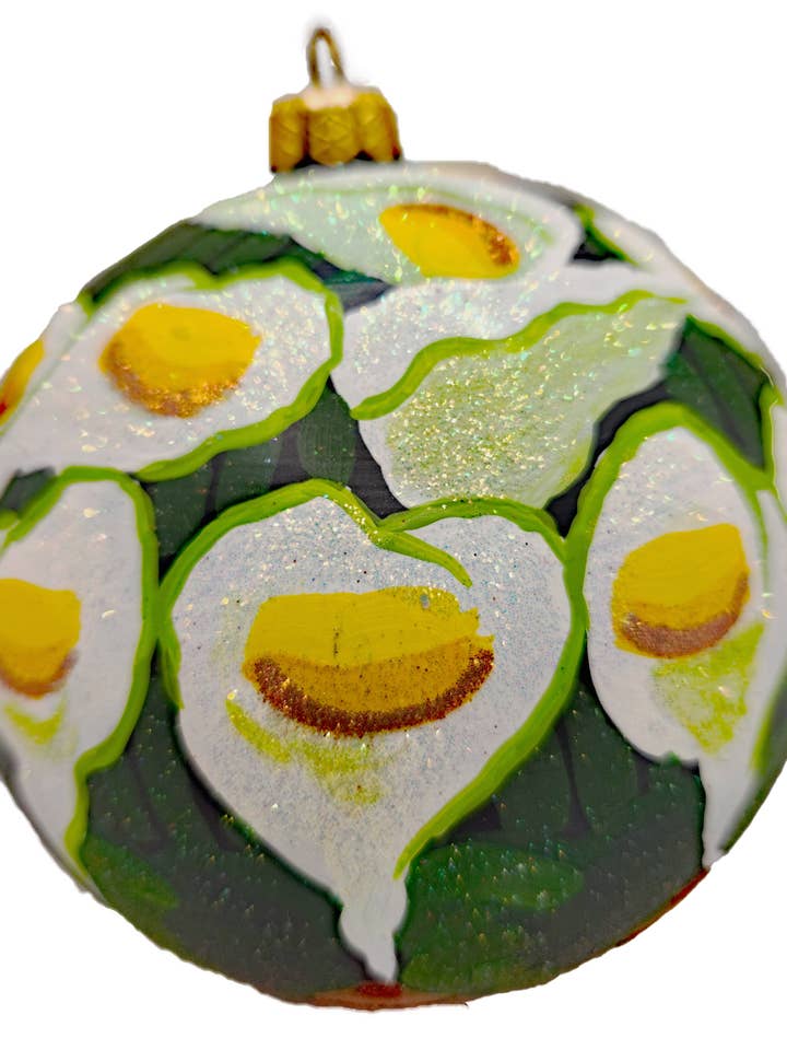 Diego Rivera's Calla Lilies Glass Tree Ornament for wholesale by Mia's Polish Treasures