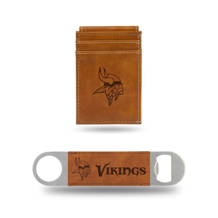 Minnesota Vikings Brown Front Pocket Wallet & Bar Blade for wholesale by Rico Industries