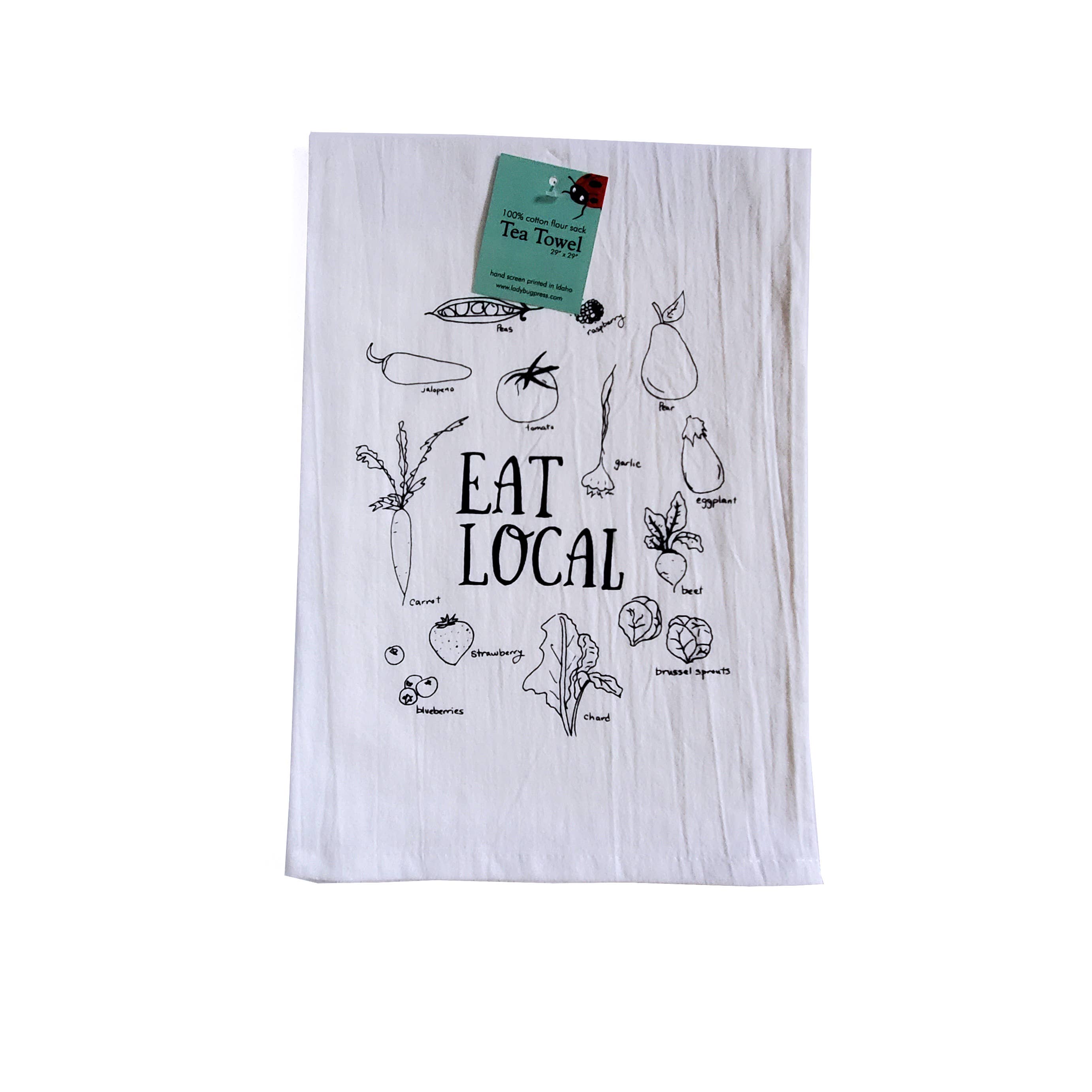 Ladybug Press - Wholesale Tea Towel - Eat Local Tea Towel