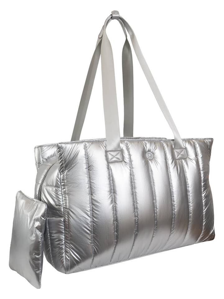 Joan & David Metallic Tubular Quilted Nylon Puffer Tote for wholesale by Magid