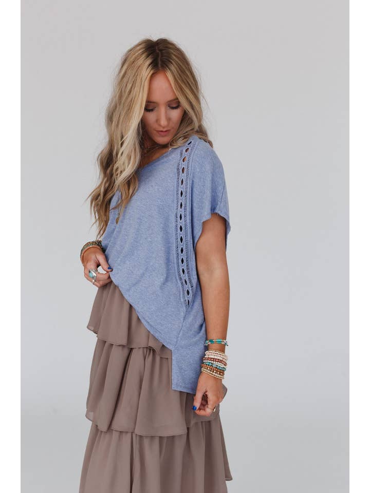 Three Bird Nest - Wholesale Blouse - Women's - Camden Lace V Neck Top - Denim