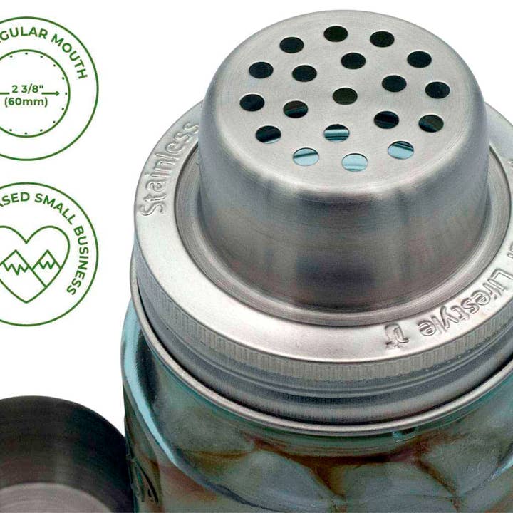 Mason Jar Lifestyle - Wholesale Cocktail Shaker - Mason Shaker Cocktail Shaker Lid with Stainless Steel Band3
