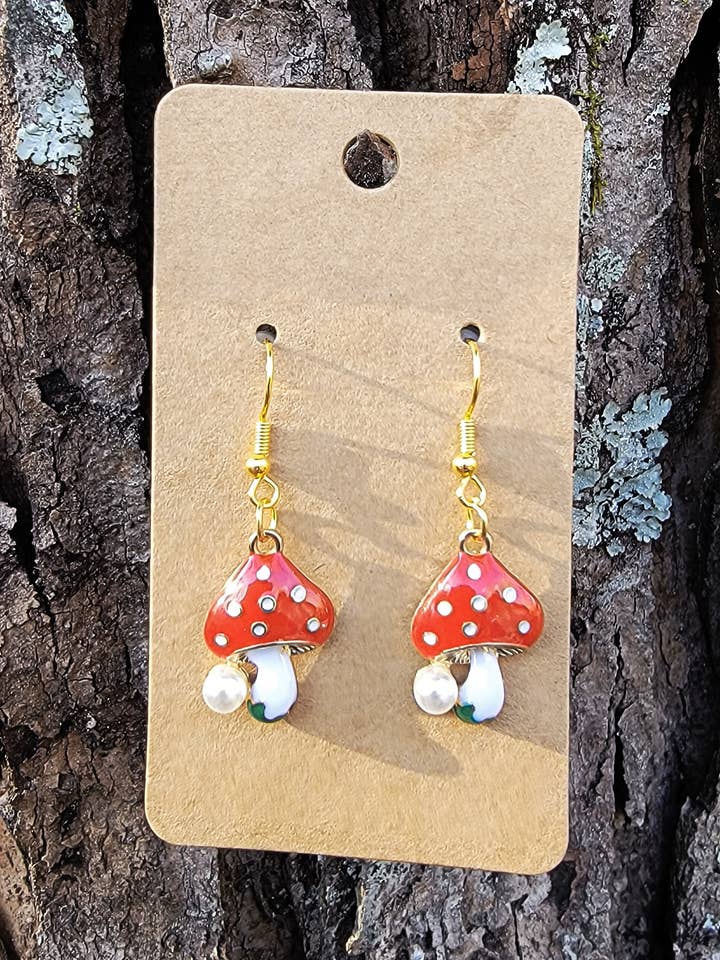 Mushrooms with Pearls Dangle Earrings for wholesale by Loving Appalachia Inc