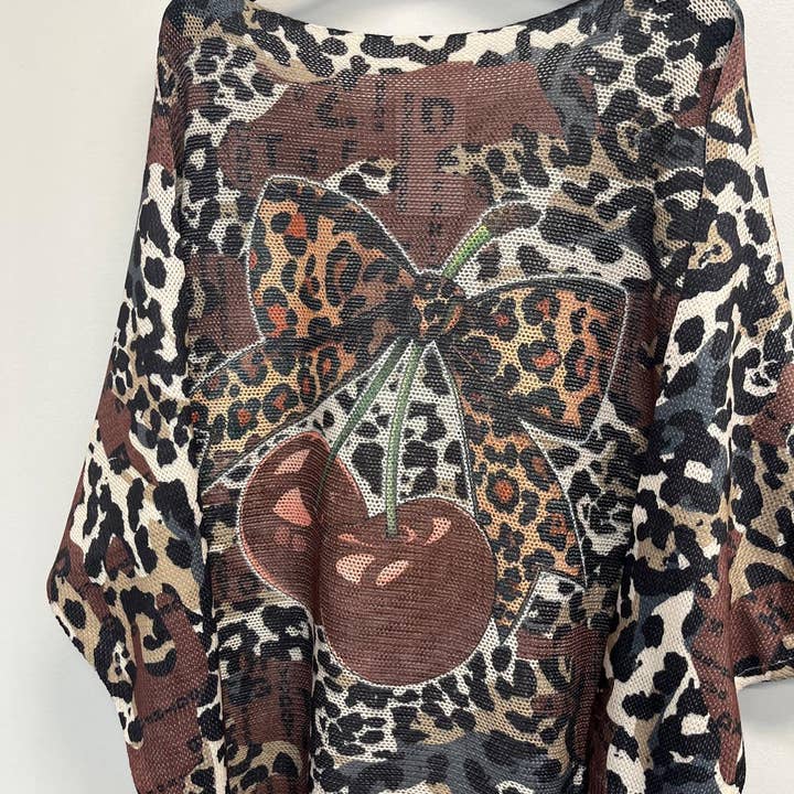 VICHC Choco Leopard Bow Round Knit Printed Sweater for wholesale by LOOWIE