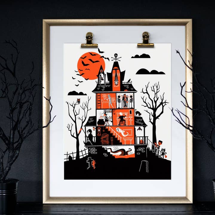 Halloween Haunted Funhouse Art Print for wholesale by Spooky Cat Press