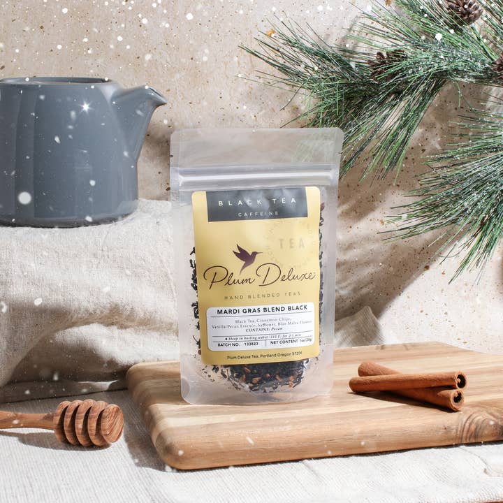 Thé en vrac noir mélange Mardi Gras (Cannelle-Pécan) pour la vente par Plum Deluxe Tea