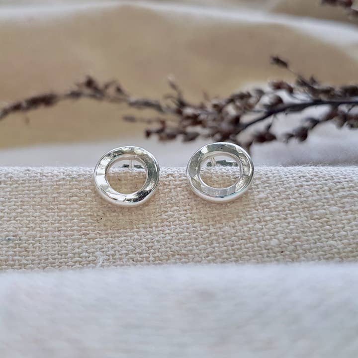 Hammered Silver Circle Studs for wholesale by Anna Calvert Jewellery