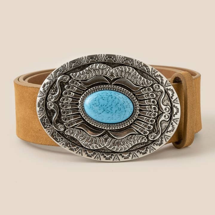 Ceinture en cuir végétalien avec grande boucle ovale Western Concho pour la vente par Anarchy Street