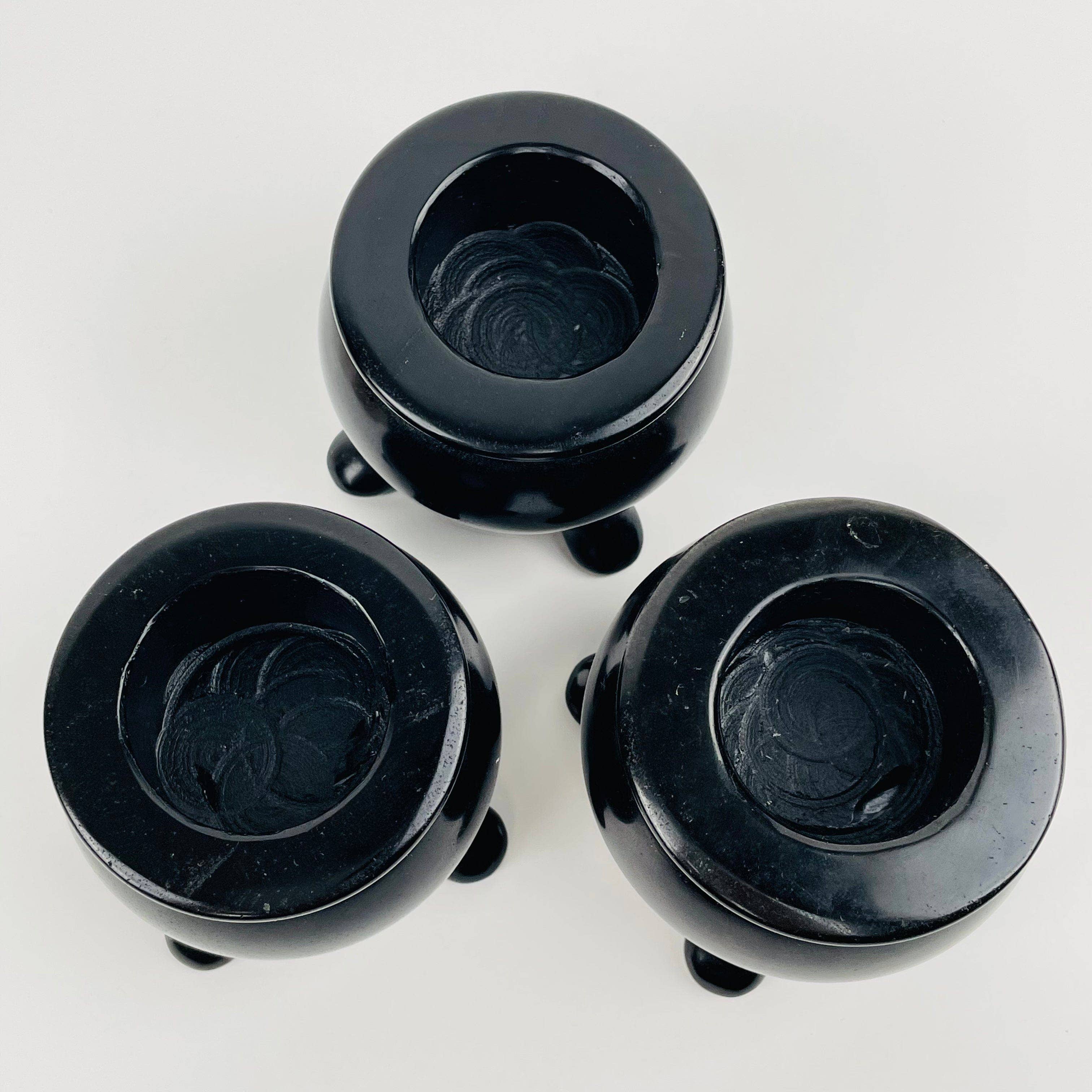 Rock Paradise - Wholesale Decorative Tabletop Object - Black Obsidian Cauldron Crystal Sphere Holder - Halloween3