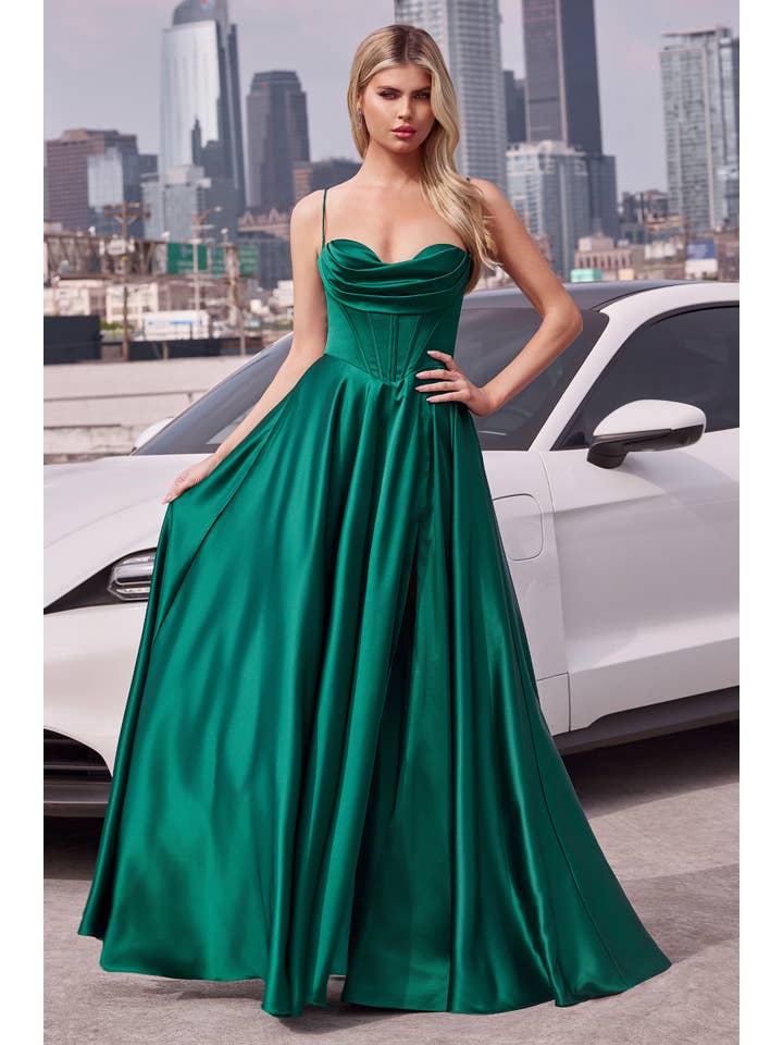 Ladivine by Cinderella Divine - Wholesale Gown – Women's - LUXE SATIN A-LINE CORSET DRESS
6