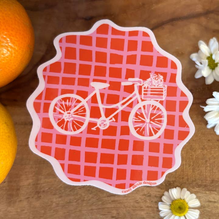 Bike Sticker Gingham Background for wholesale by Casey Alexis Designs